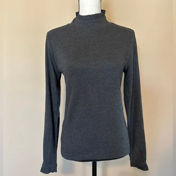 Vintage rib ruffle mockneck T shirt - Picture 2 of 10